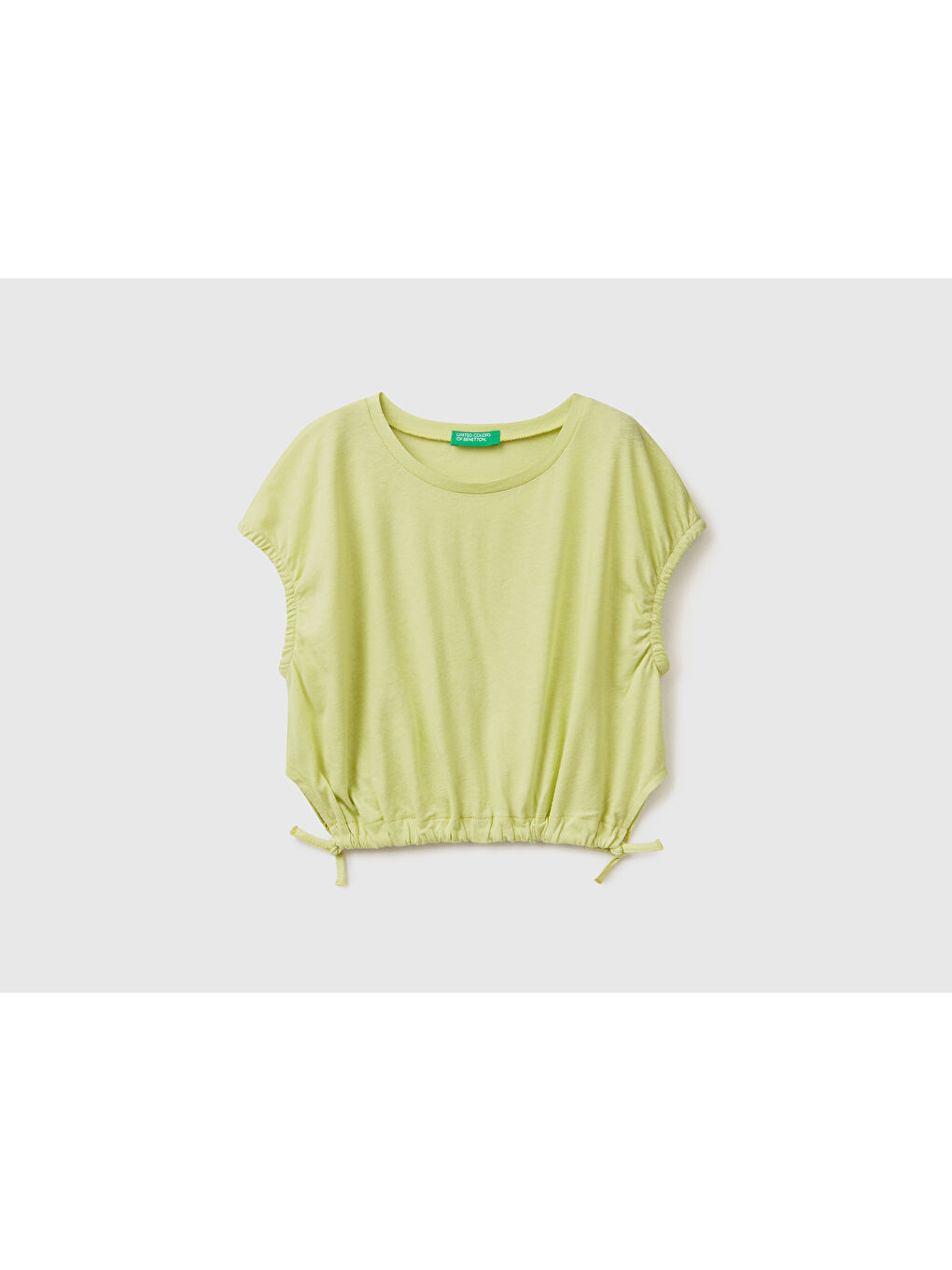 United Colors Of Benetton Kız Çocuk Açık Yeşil Keten Karışımlı Beli İp Bağlamalı Crop T-Shirt