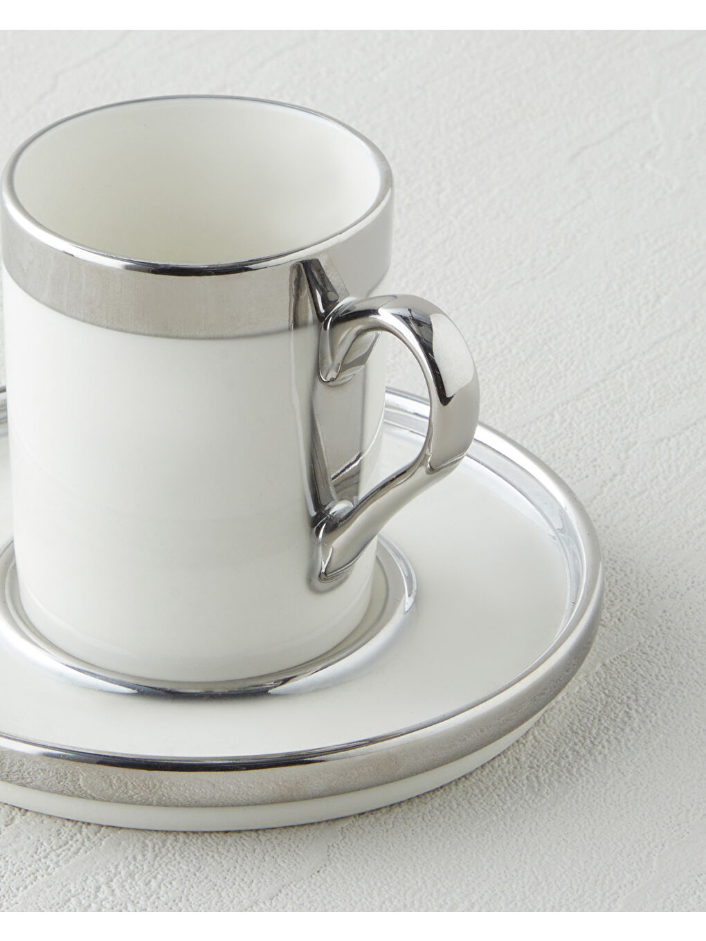 Harmony Silver Stoneware Tek Kişilik Kahve Sunum Seti 100 ml Beyaz-Silver-3