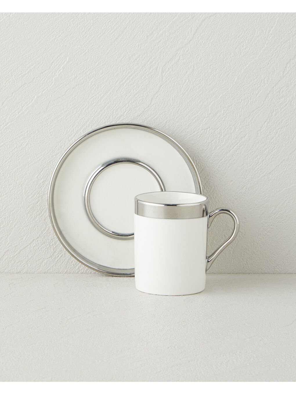 Harmony Silver Stoneware Tek Kişilik Kahve Sunum Seti 100 ml Beyaz-Silver-4