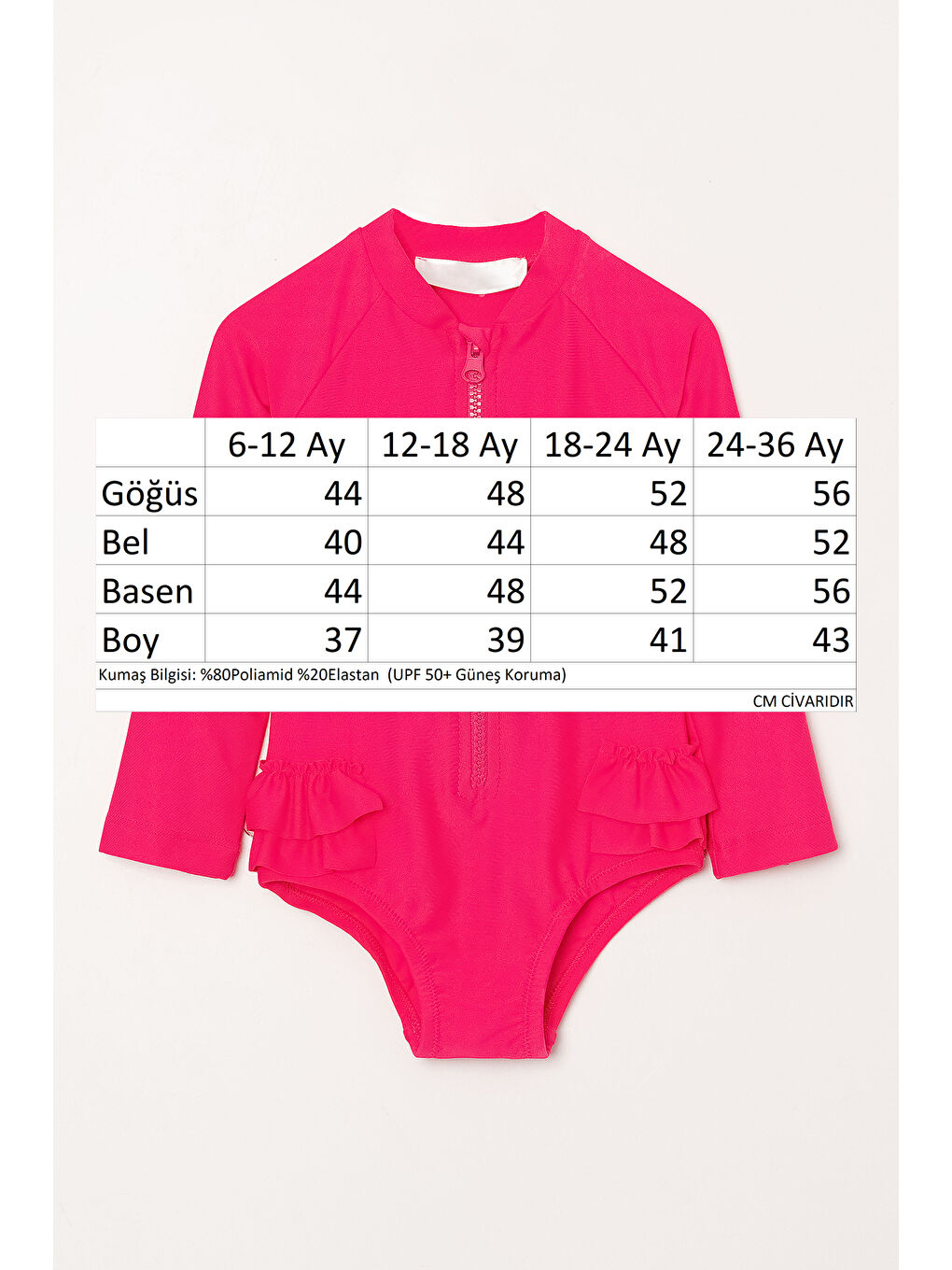 UV Korumalı Uzun KolluTulum Kız Bebek Yüzücü Mayo 5110 Fuşya-3