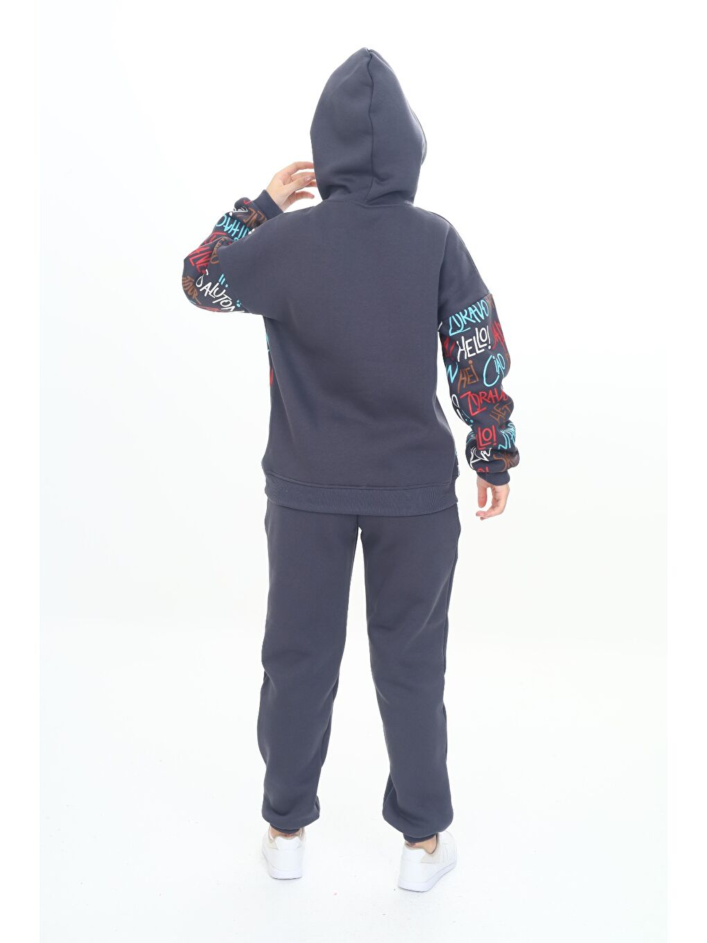 Antrasit Kız Çocuk Kapüşonlu Eşofman Takım-5