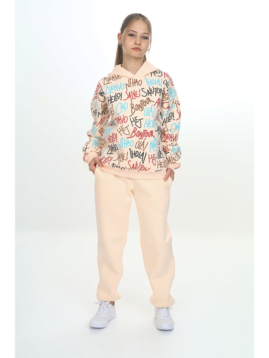 Ekru Kız Çocuk Kapüşonlu Eşofman Takım-3