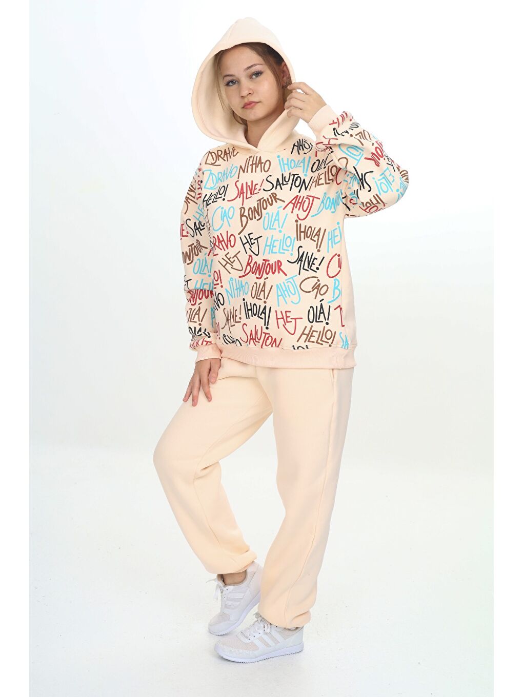 Ekru Kız Çocuk Kapüşonlu Eşofman Takım-5