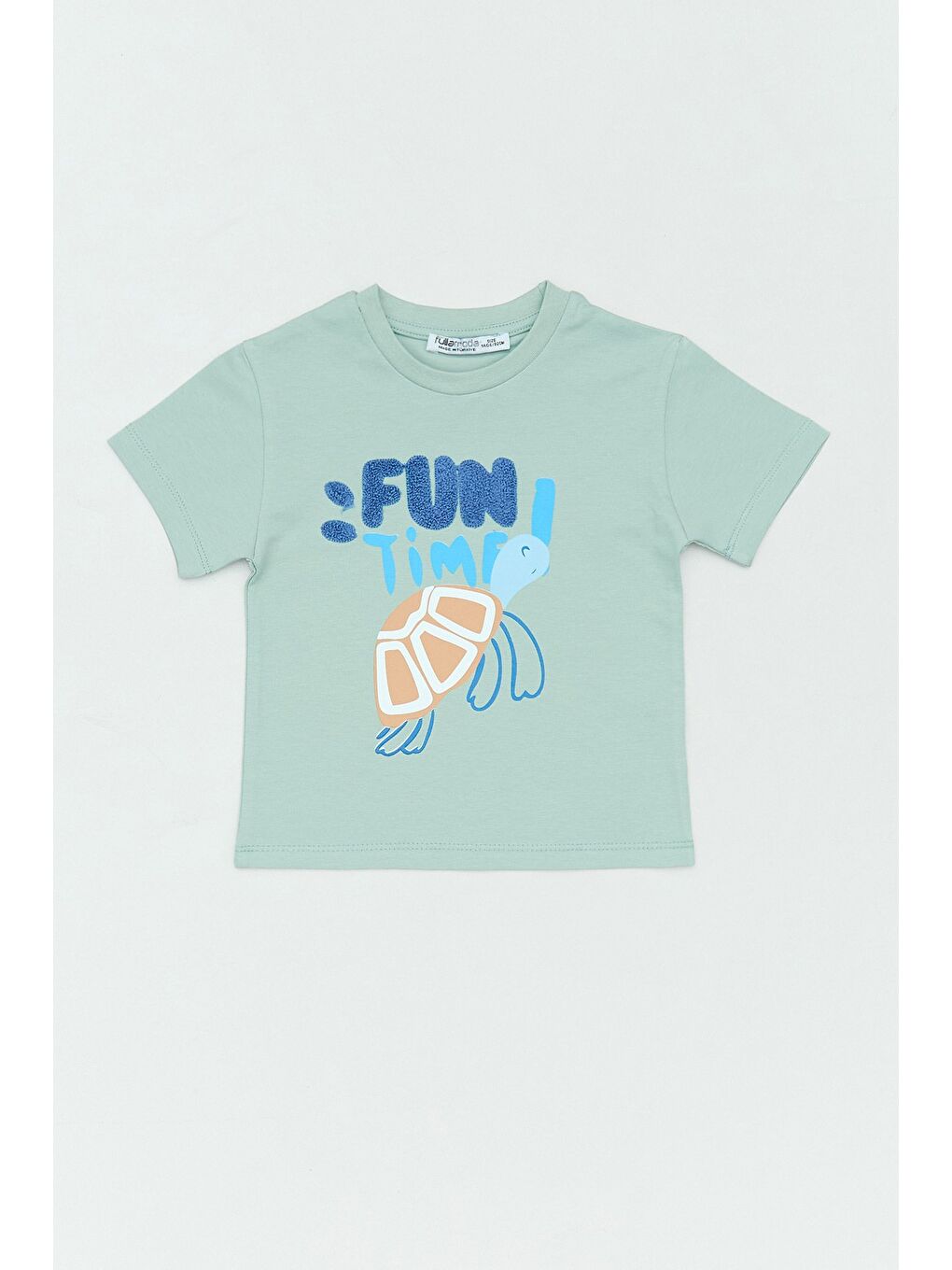 Turkuaz Fun Nakışlı Bisiklet Yaka Erkek Çocuk Tişört