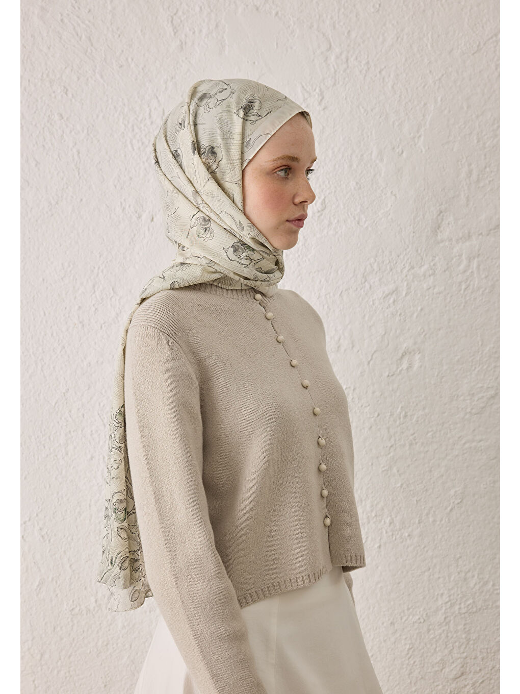 Ruby Desen Şal Ekru-3