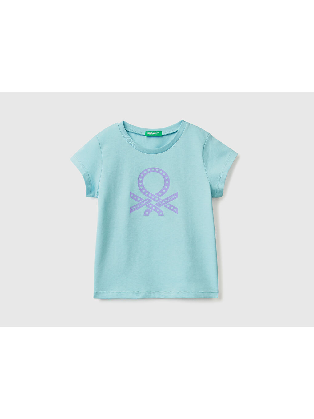 Turkuaz Kız Çocuk Su Yeşili Su Baskılı Logolu Tişört