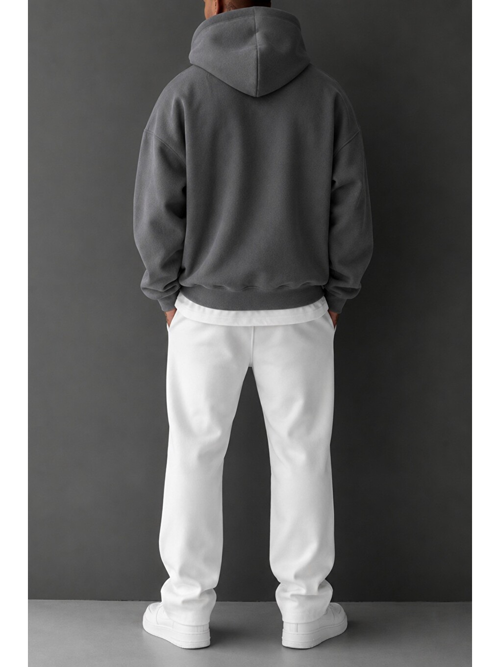 Gri Regular Kapüşonlu Sweatshirt Erkek Unisex 3 İplik Şardonlu %100 Pamuk Basic Hoodie-2
