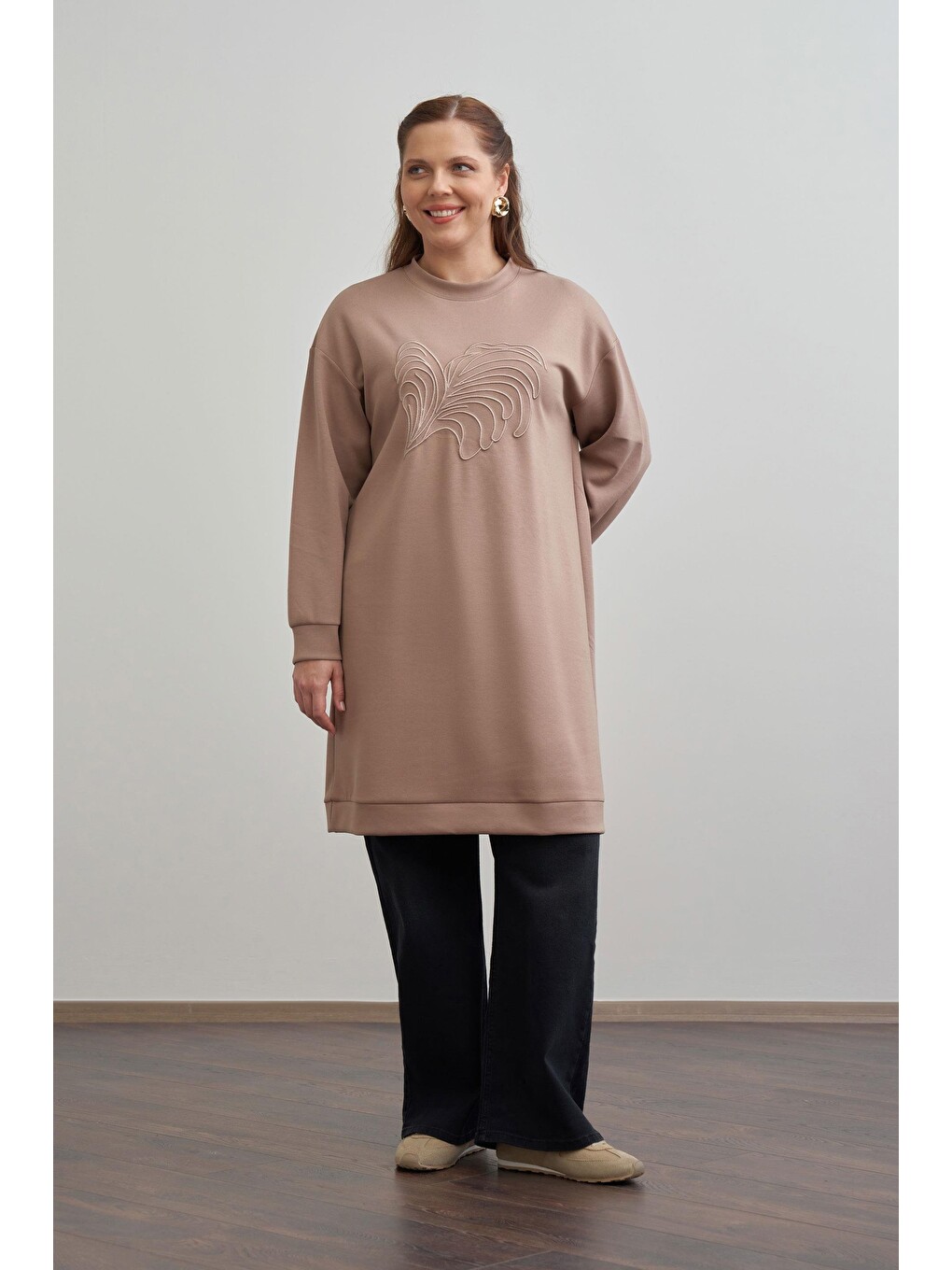 Bej Vizon-yumuşak Dokulu Nakışlı Sweatshirt