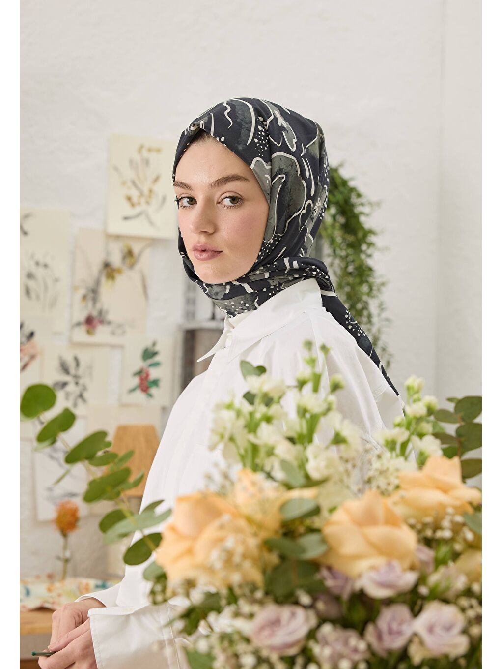 Arıa Desen Şal Siyah-2