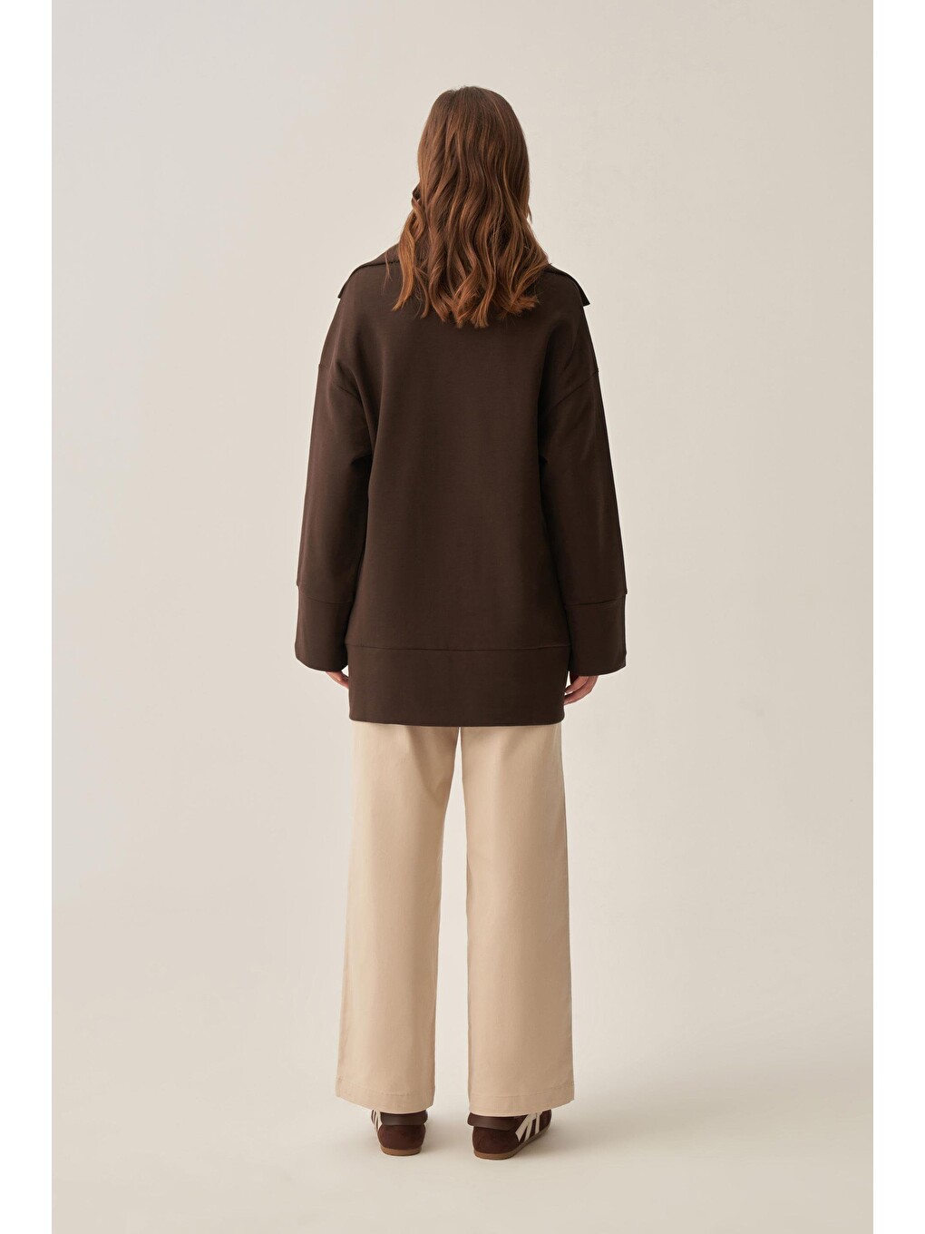Kahverengi Acı Kahve-polo Yaka İnterlok Sweatshirt-2