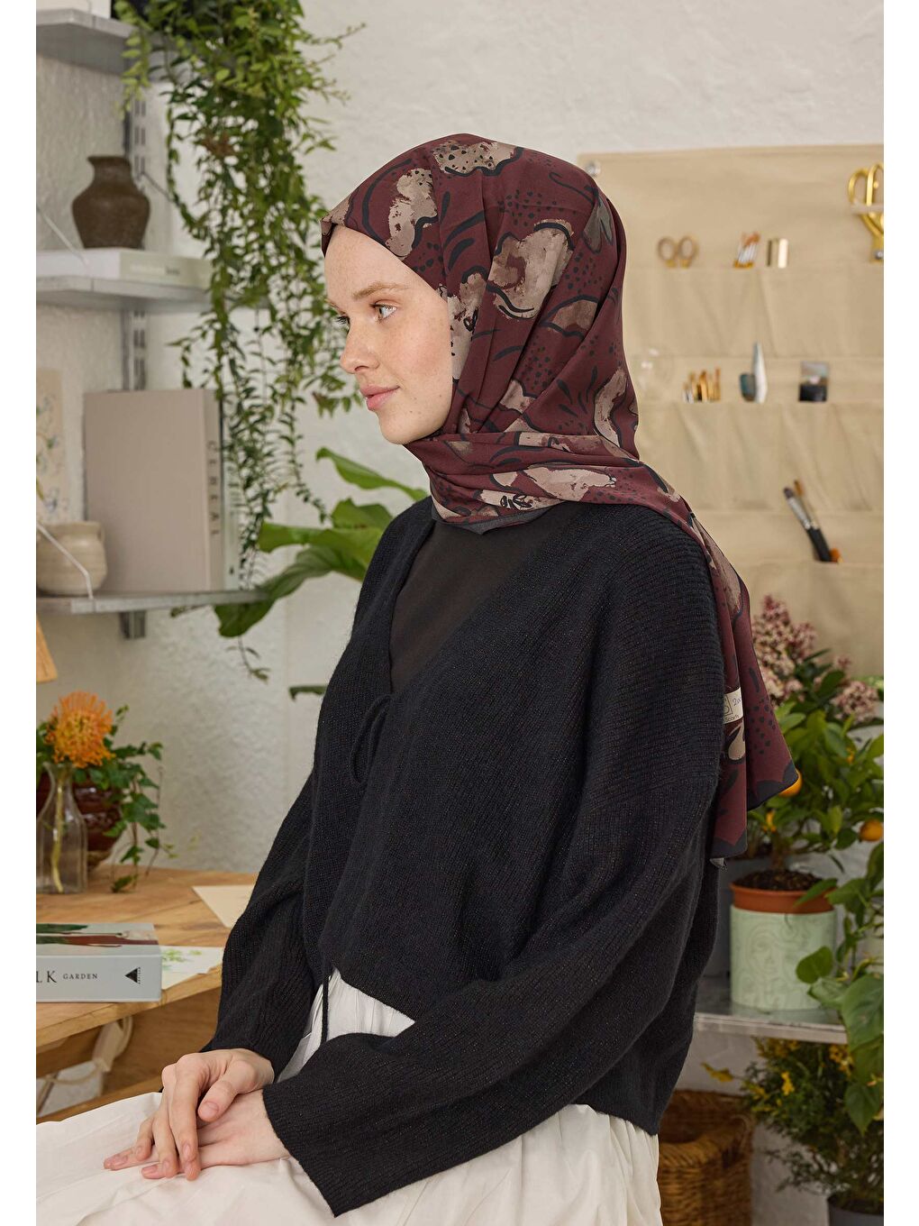 Arıa Desen Şal Bordo-1