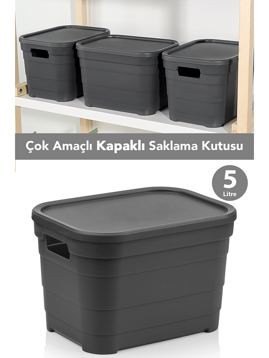 Antrasit 1 Adet Kapaklı Dekoratif Piramit Saklama Kutusu