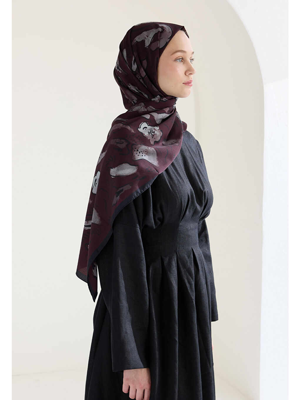 Arıa Desen Şal Bordo-2