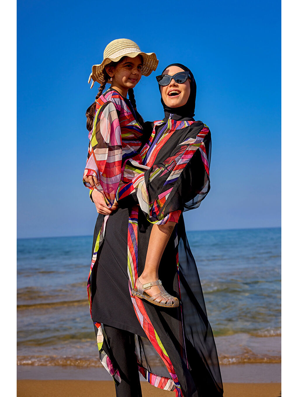 Siyah Renkli Desenli İpeksi Pareo Kaftan P2514-4