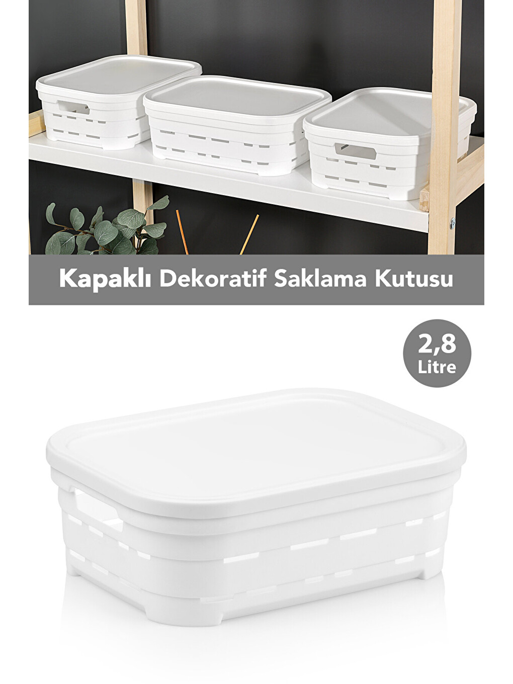 Beyaz Kapaklı Delikli Dekoratif Piramit Saklama Kutusu