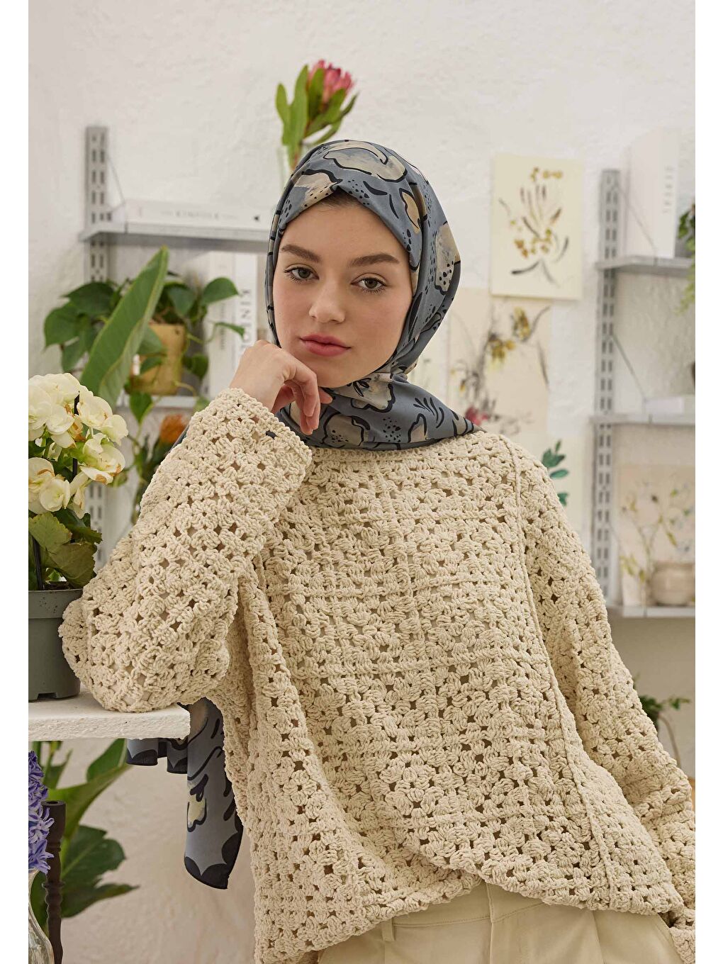 Arıa Desen Şal Mavi-1