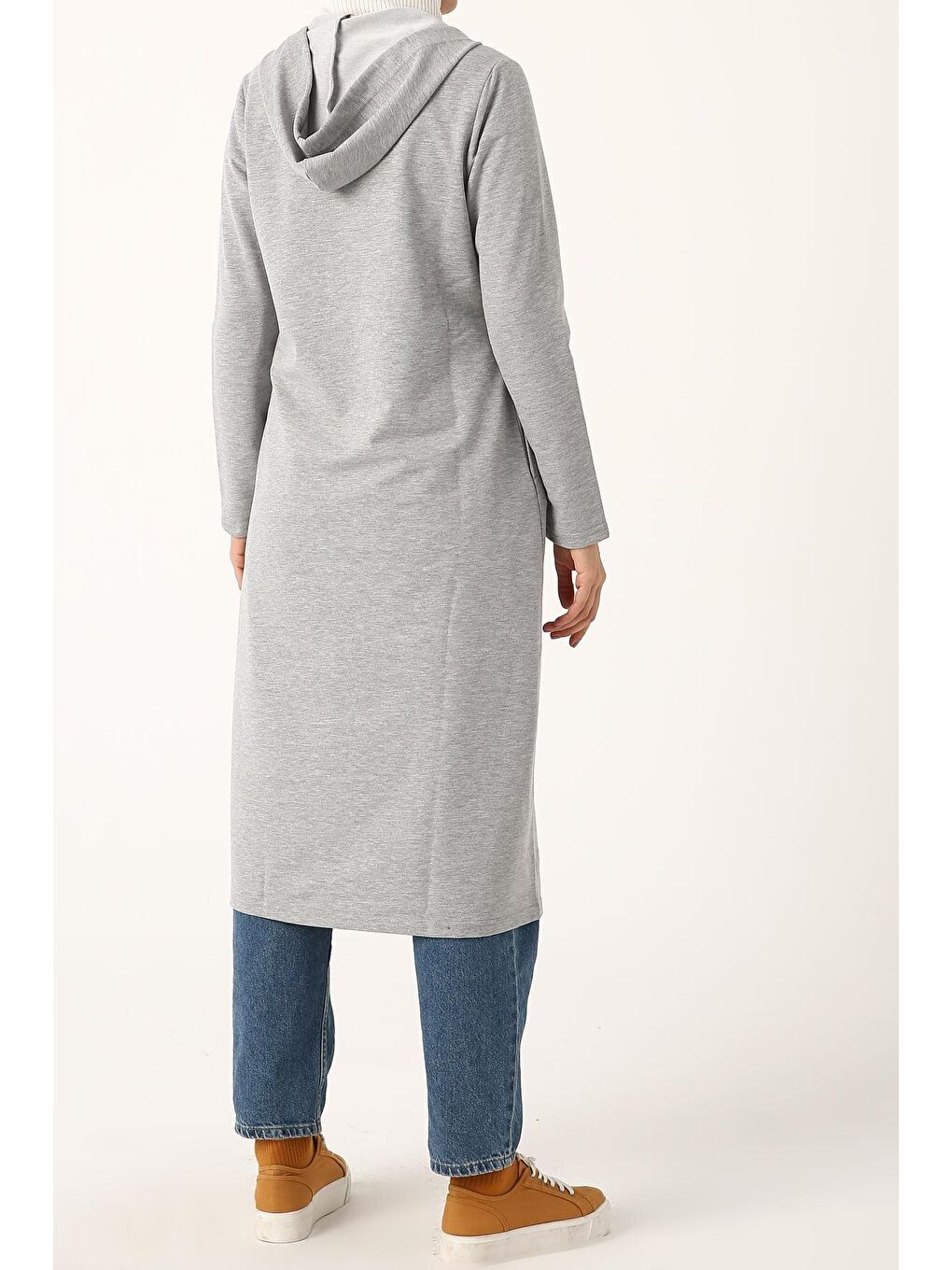 Gri Melanj Baskılı Kapüşonlu Hırka-3