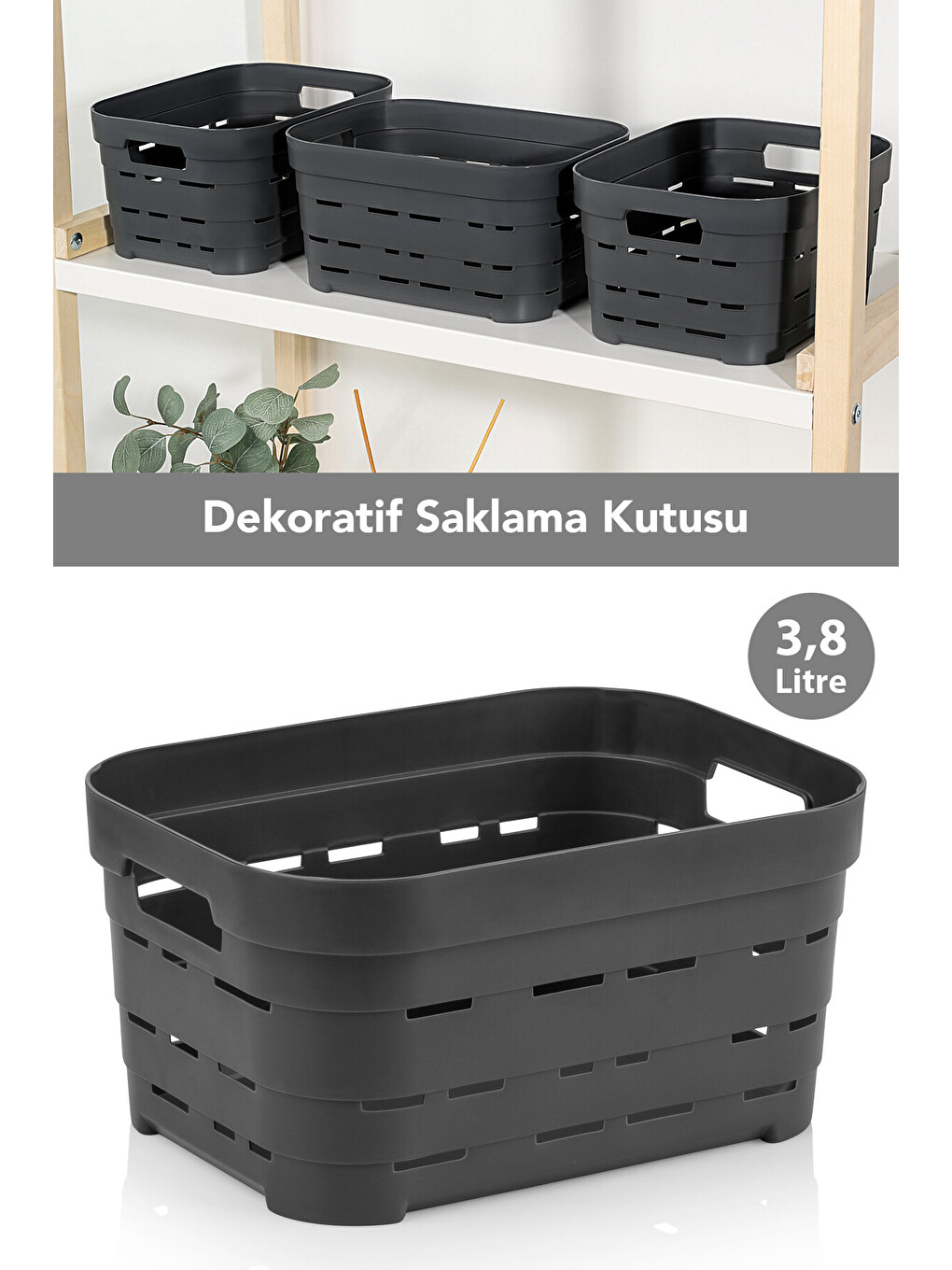 Antrasit Delikli Dekoratif Piramit Saklama Kutusu