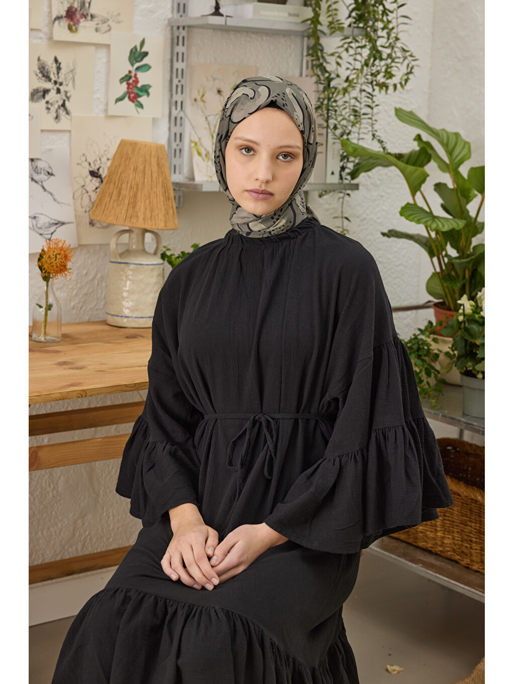 Kahverengi Arıa Desen Şal Koyu Vizon