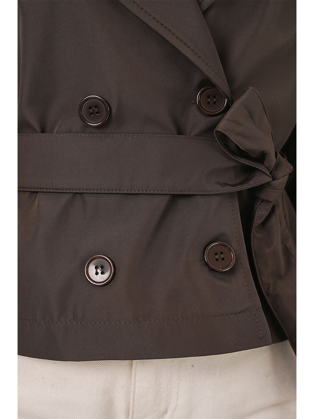 Kahverengi Kadın Kemerli Kısa Trençkot 5970 - A.Kahve-5