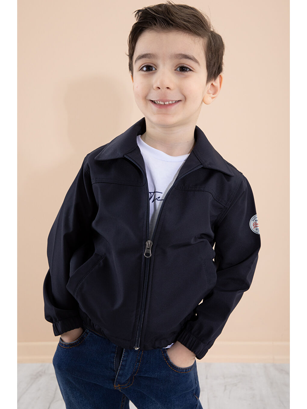 Erkek Çocuk Lacivert Sırtı Baskılı Fermuarlı Ceketli Pantolonlu 3lü Takım 20279-1