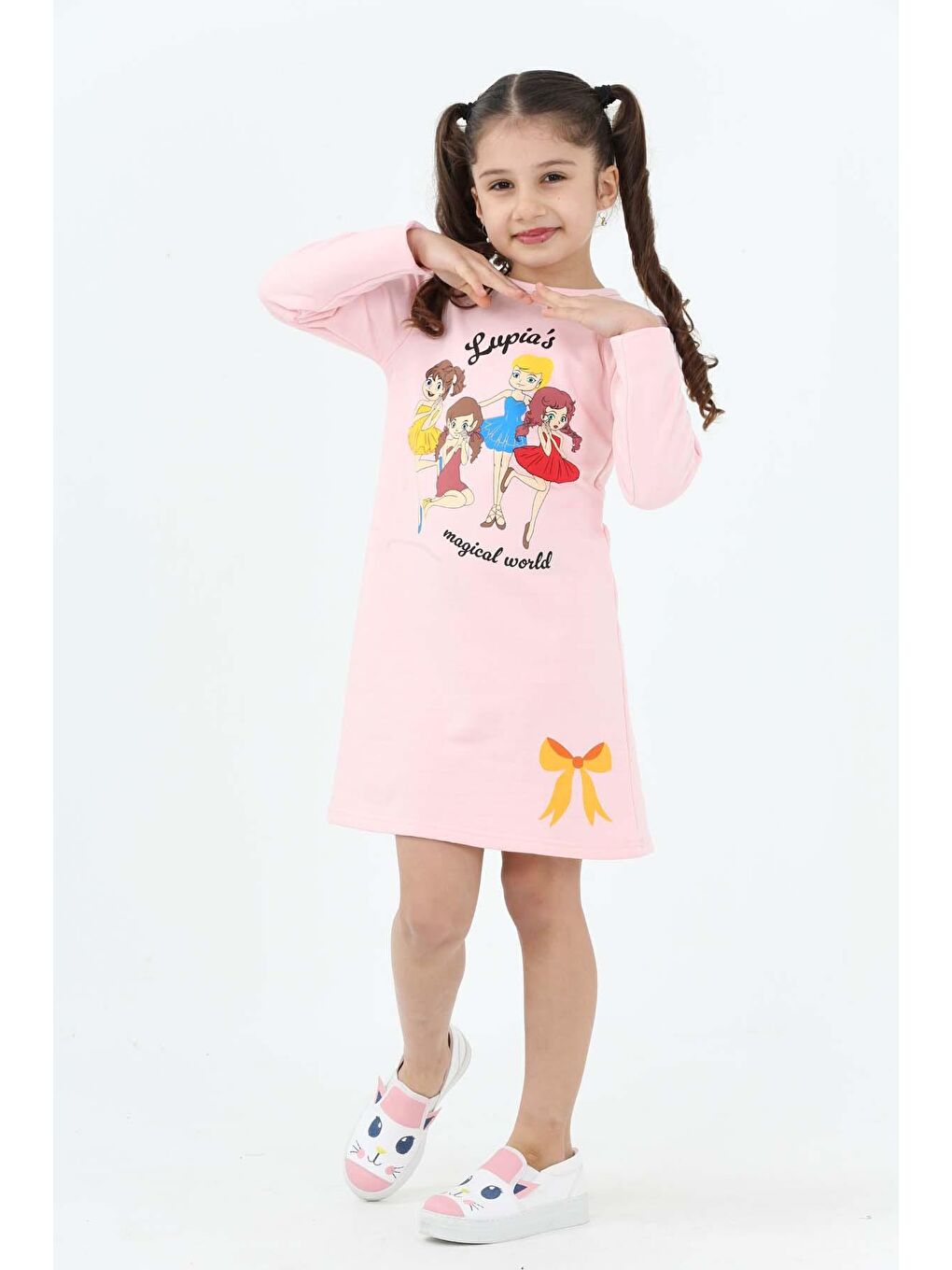 Girls İnce Çizgili Pembe Kız Çocuk Elbise LP-23WIN-056