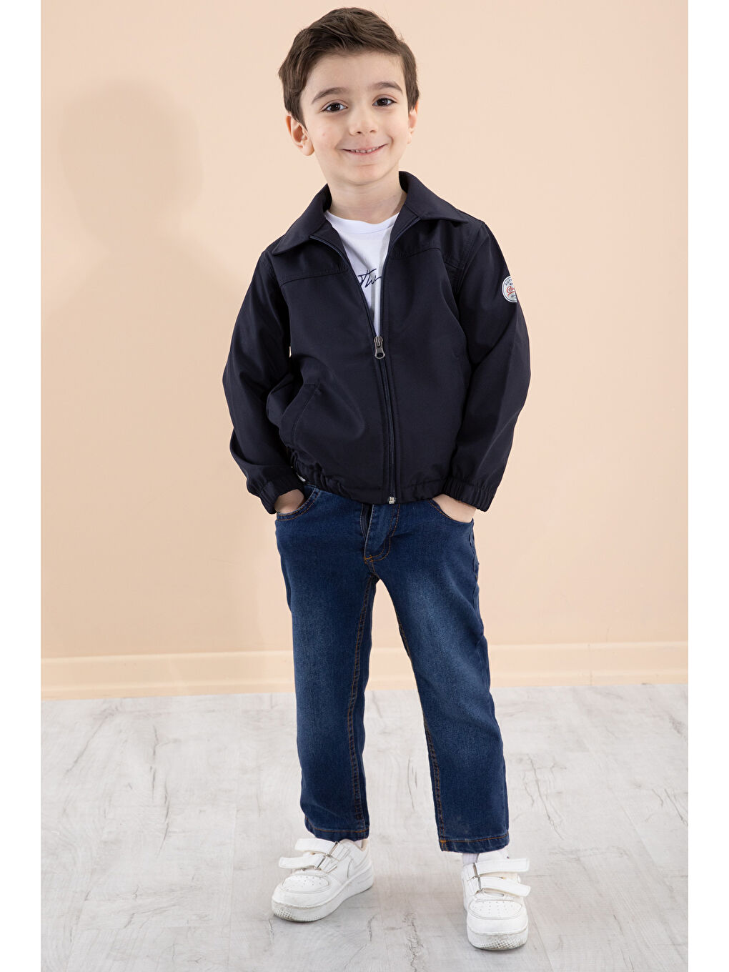 Erkek Çocuk Lacivert Sırtı Baskılı Fermuarlı Ceketli Pantolonlu 3lü Takım 20279-2