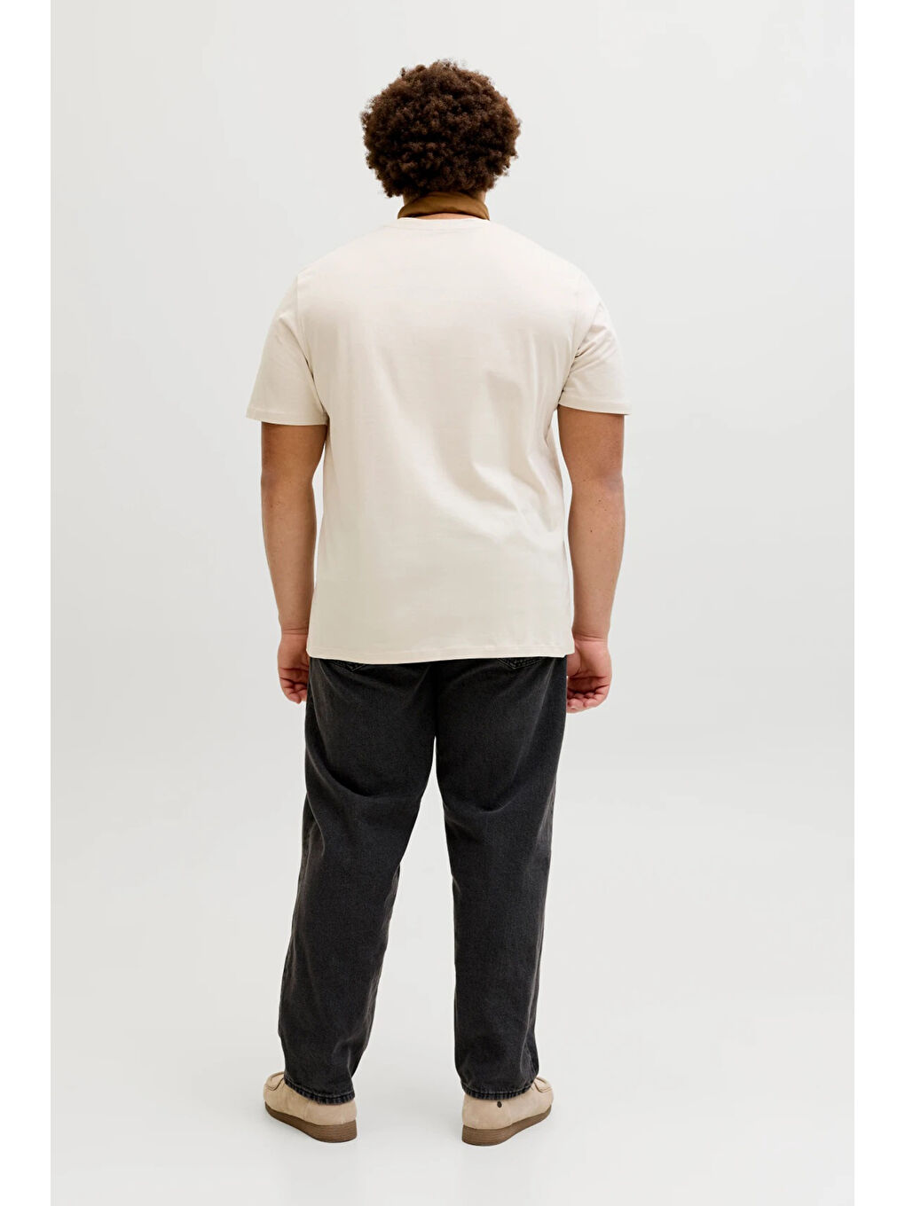 Bej Plus Büyük Beden Pamuklu Regular Fit Bisiklet Yaka T Shirt 12289683-1