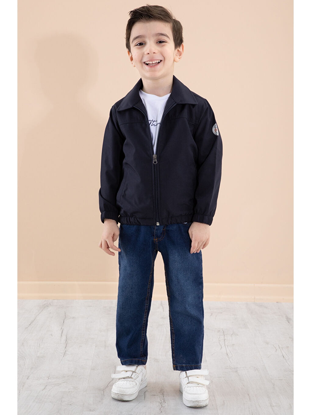 Erkek Çocuk Lacivert Sırtı Baskılı Fermuarlı Ceketli Pantolonlu 3lü Takım 20279-3