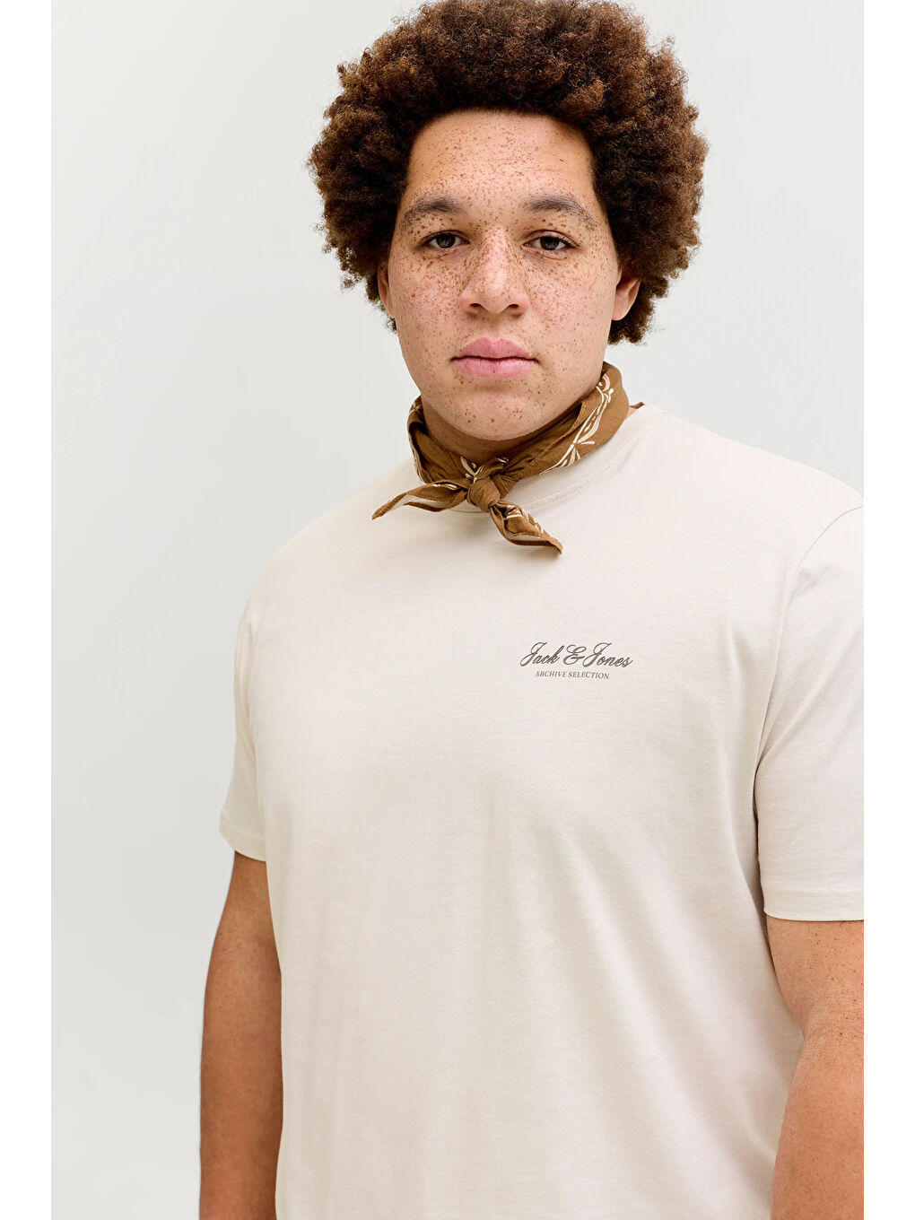 Bej Plus Büyük Beden Pamuklu Regular Fit Bisiklet Yaka T Shirt 12289683-2