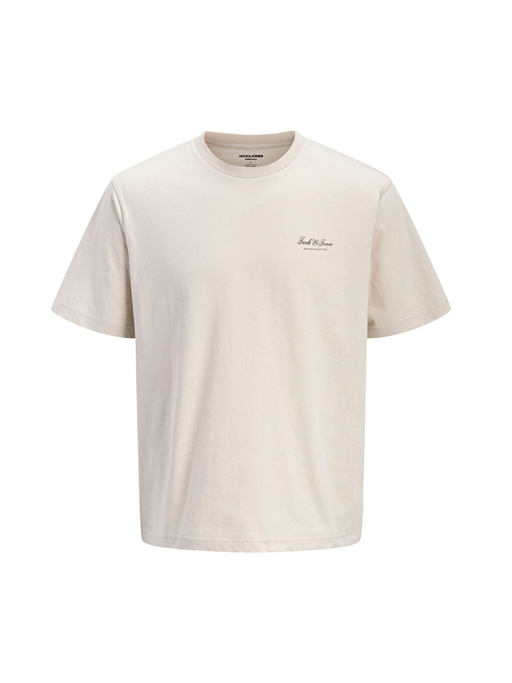 Bej Plus Büyük Beden Pamuklu Regular Fit Bisiklet Yaka T Shirt 12289683-5