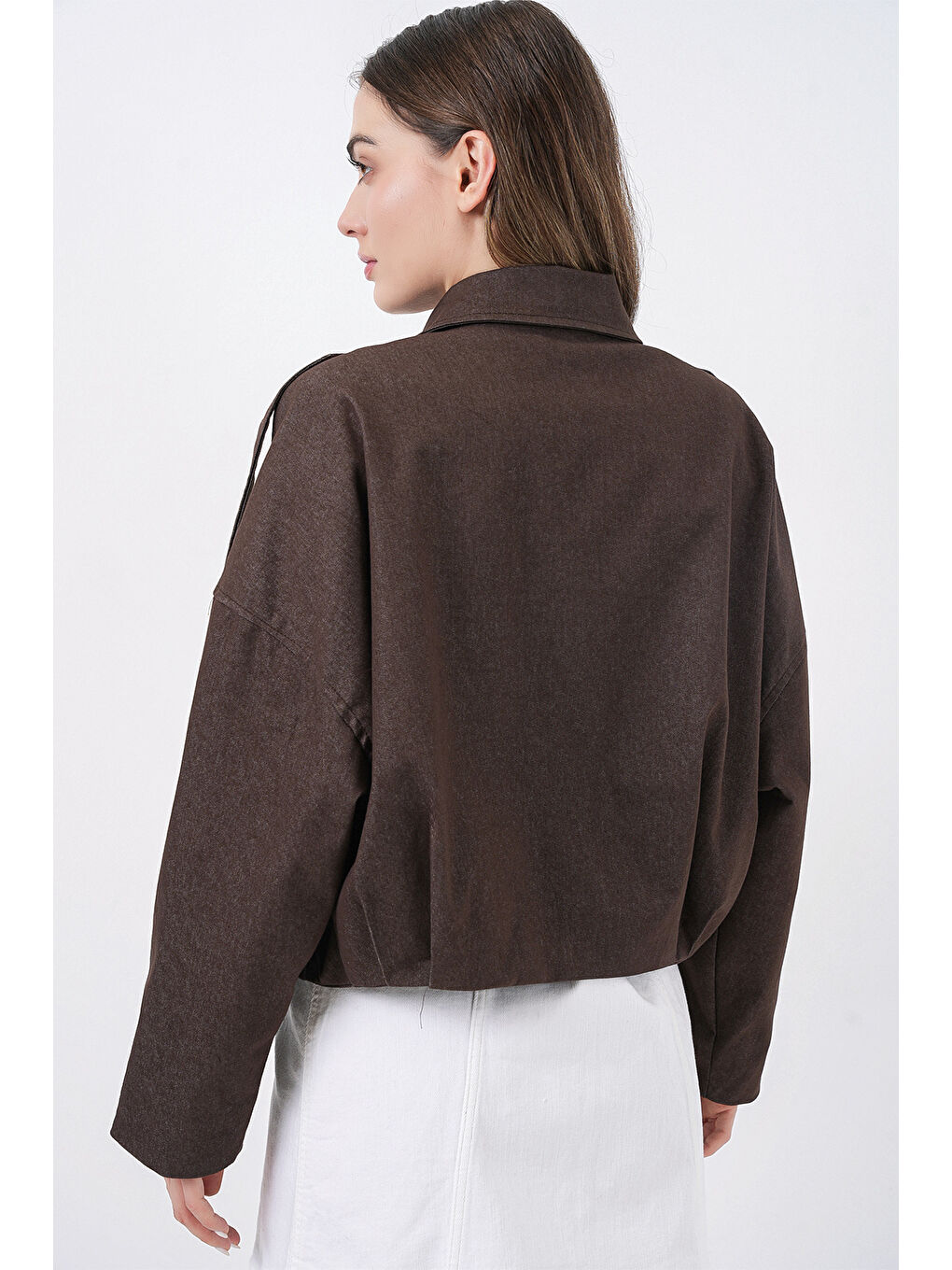 Kadın Jean Bomber Ceket 0737 - Kahverengi-6