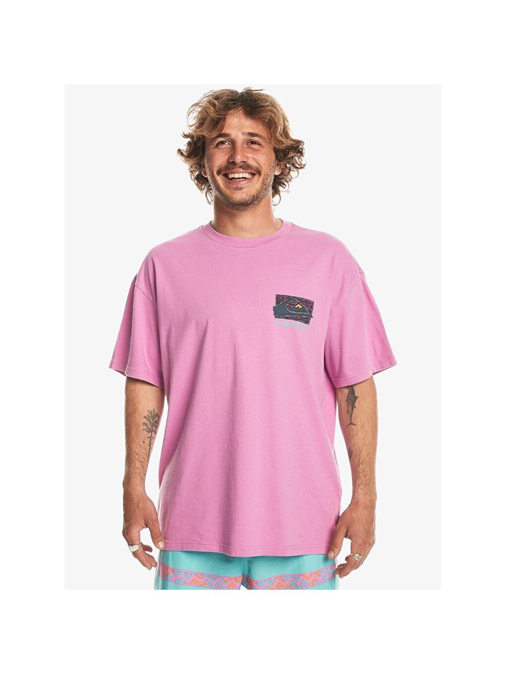 Quiksilver Pembe Bisiklet Yaka Kısa Kollu Baskılı Erkek Tişört