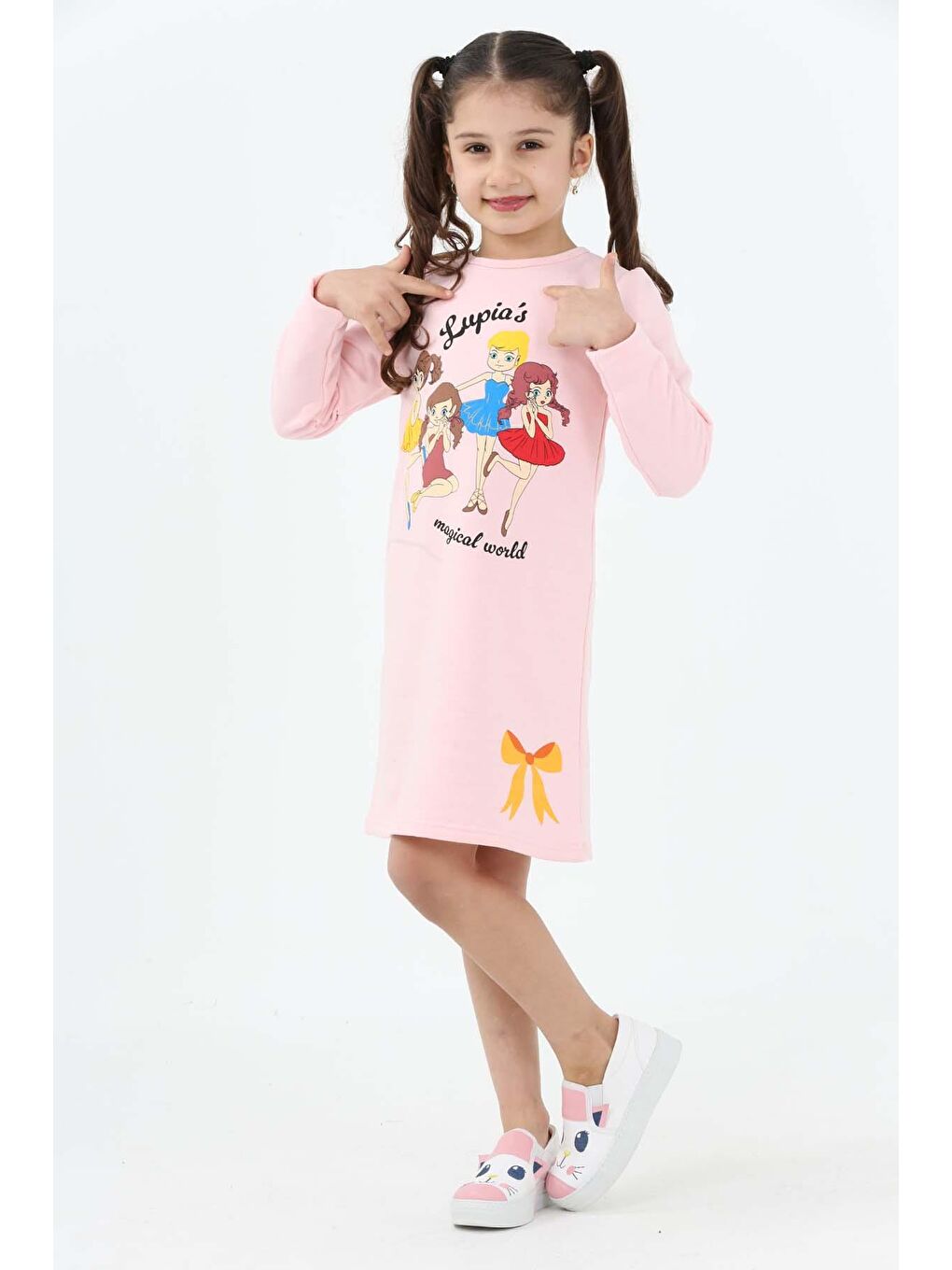 Girls İnce Çizgili Pembe Kız Çocuk Elbise LP-23WIN-056-3
