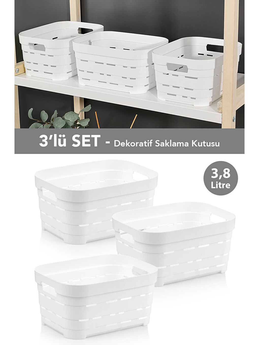 Beyaz 3'lü Delikli Dekoratif Piramit Saklama Kutusu
