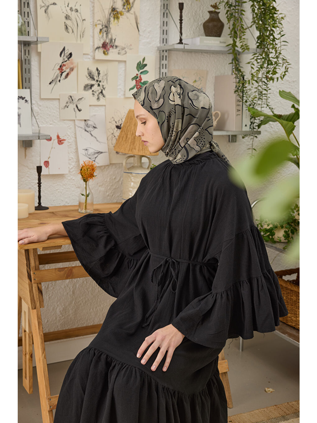 Kahverengi Arıa Desen Şal Koyu Vizon-3