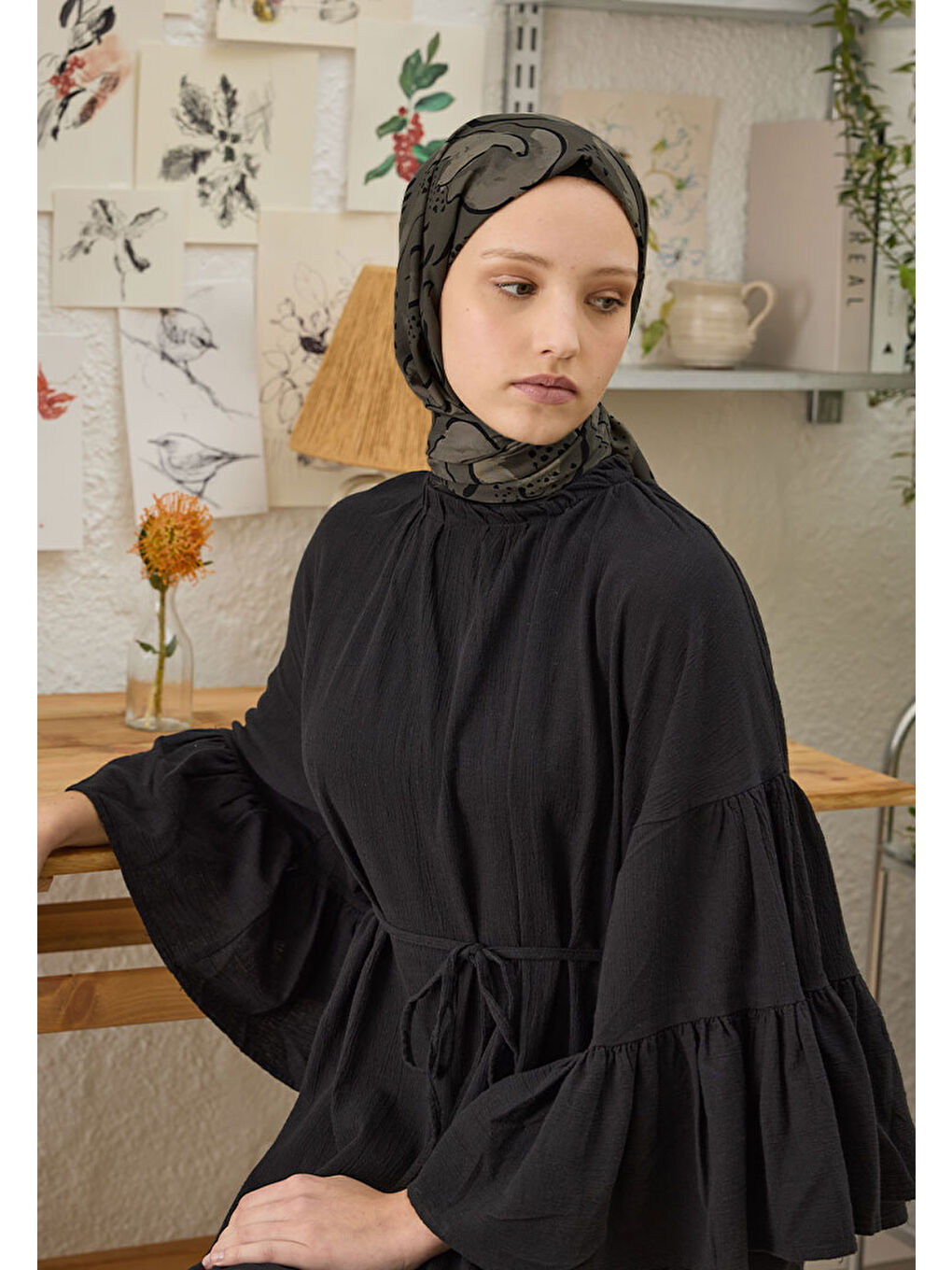 Kahverengi Arıa Desen Şal Koyu Vizon-4