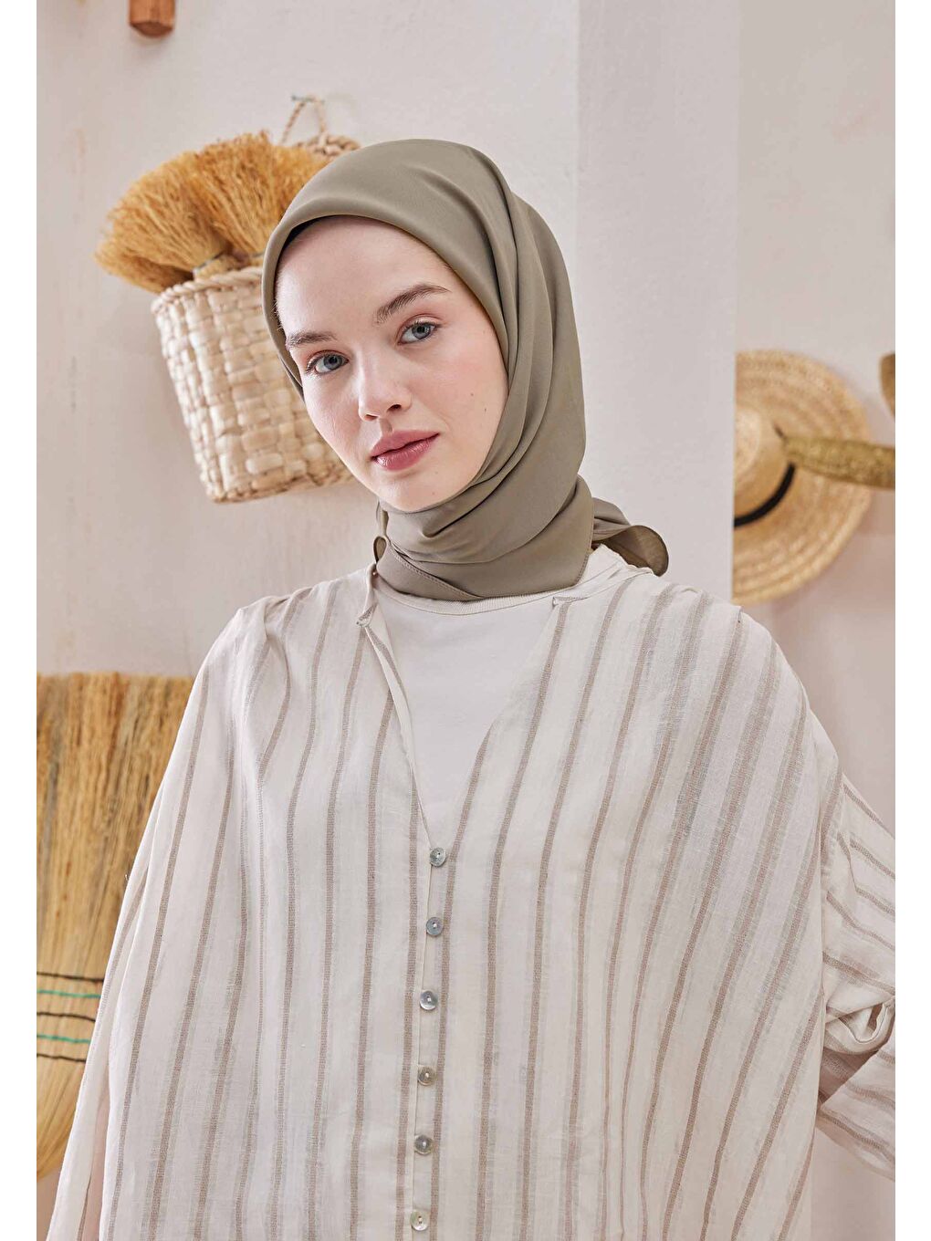 Pamuk İpek Eşarp Naturel Bej