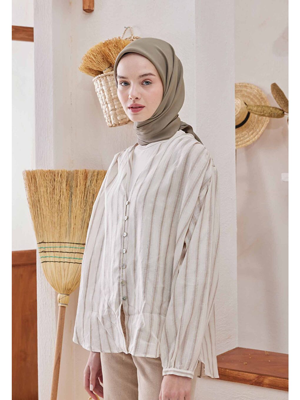 Pamuk İpek Eşarp Naturel Bej-1