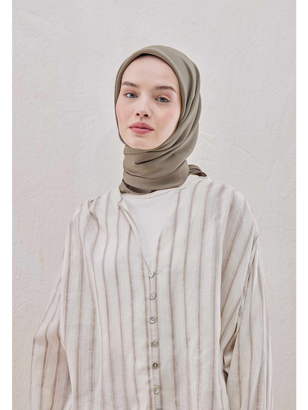 Pamuk İpek Eşarp Naturel Bej-2