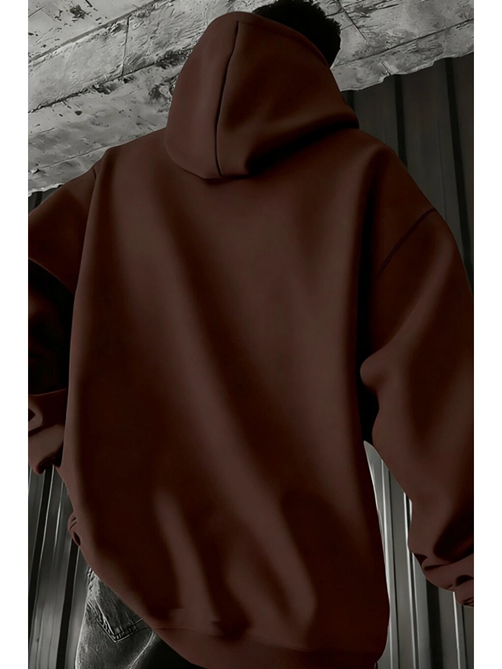 Kahverengi Regular Kapüşonlu Sweatshirt Erkek Unisex 3 İplik Şardonlu %100 Pamuk Basic Hoodie-1