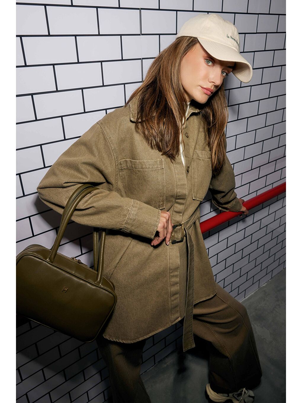 Kemerli Denim Gömlek Bej