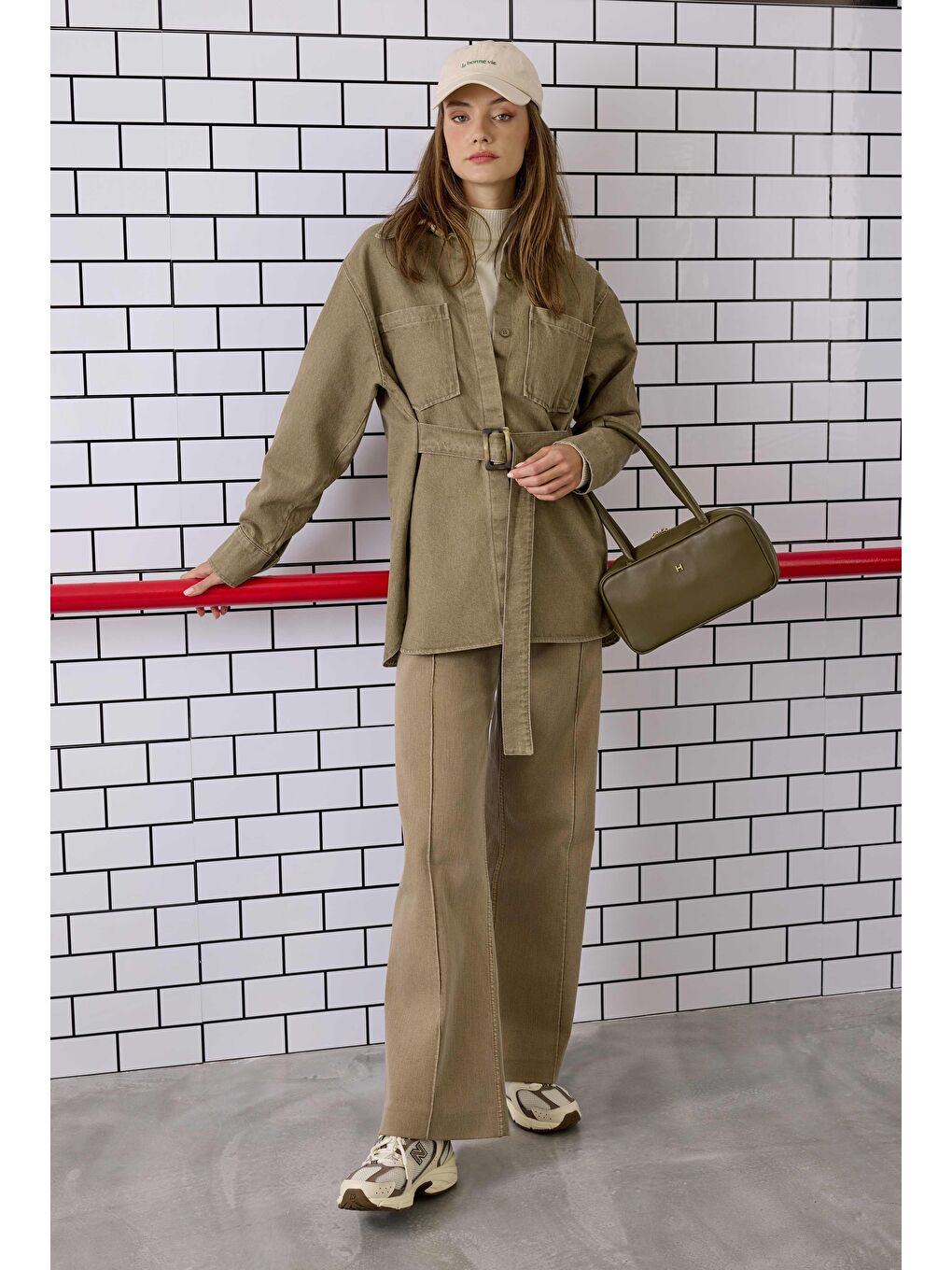 Kemerli Denim Gömlek Bej-1