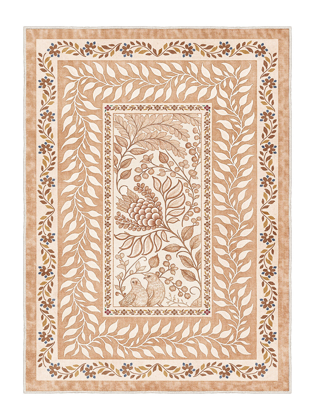 Bej Dekoratif Salon Halısı, Makinada Yıkanabilir, Kaymaz Taban, İnce & Modern Tasarım