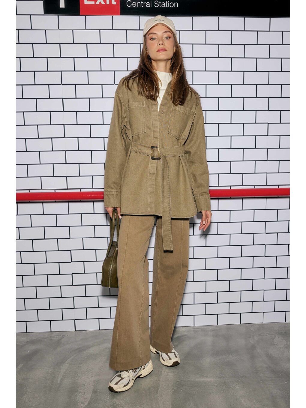 Kemerli Denim Gömlek Bej-2