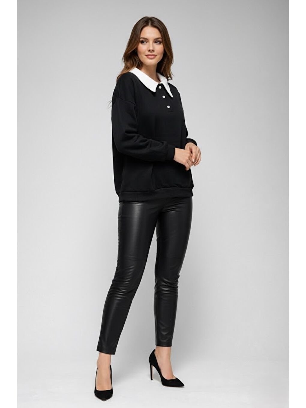 Polo Yaka Siyah Sweatshirt-1