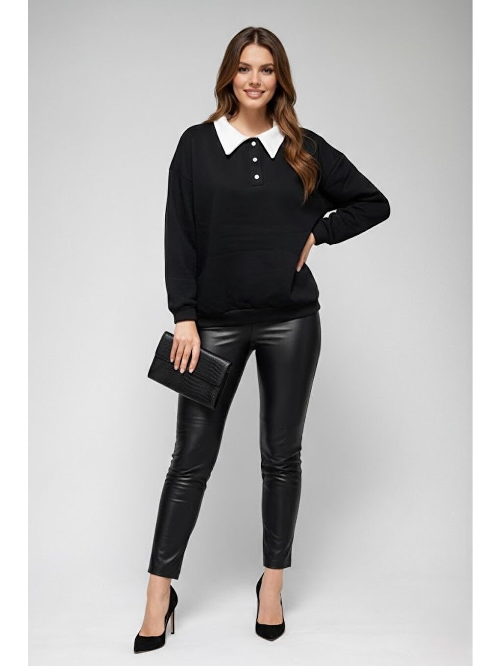 Polo Yaka Siyah Sweatshirt-2