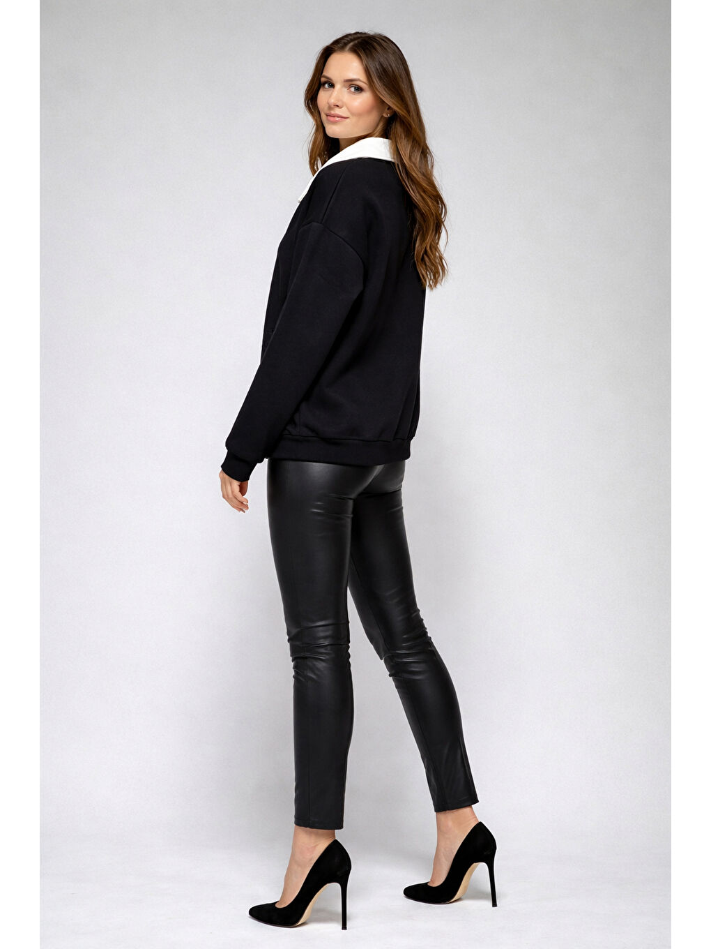 Polo Yaka Siyah Sweatshirt-3