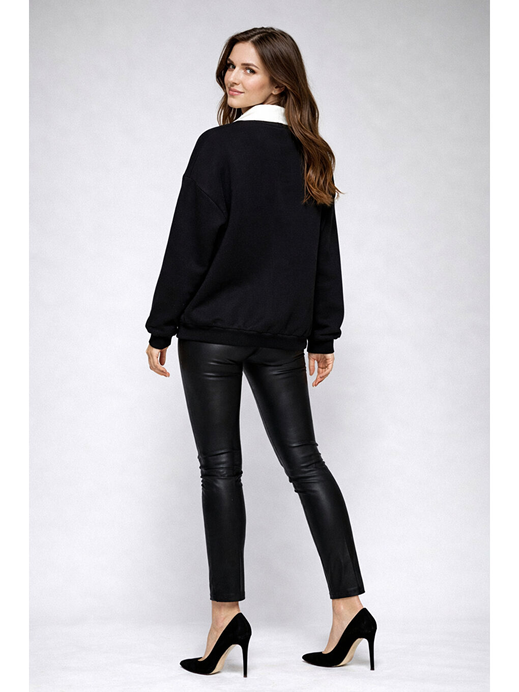 Polo Yaka Siyah Sweatshirt-4