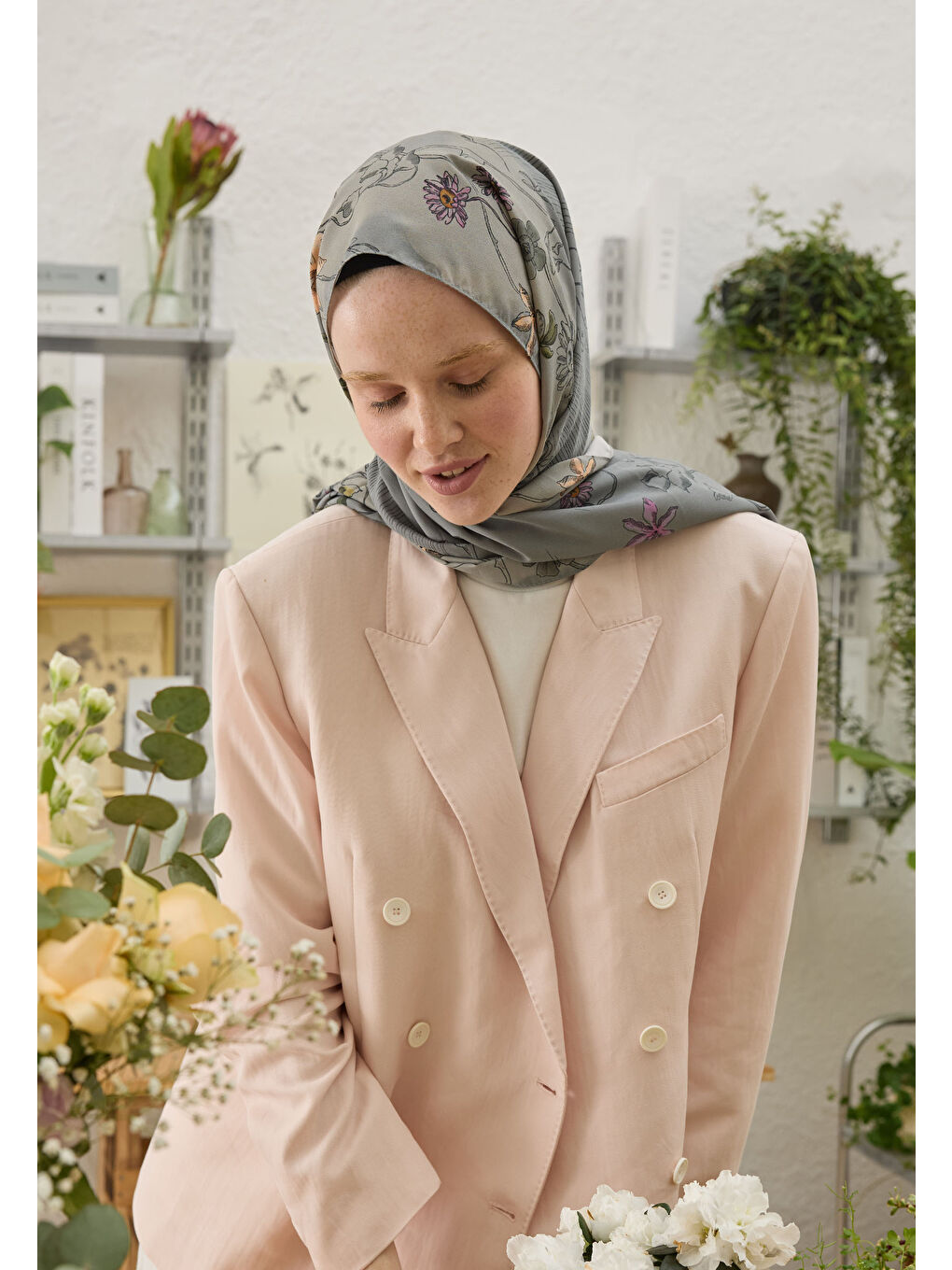 Gri Ruth Desen Şal Füme-1